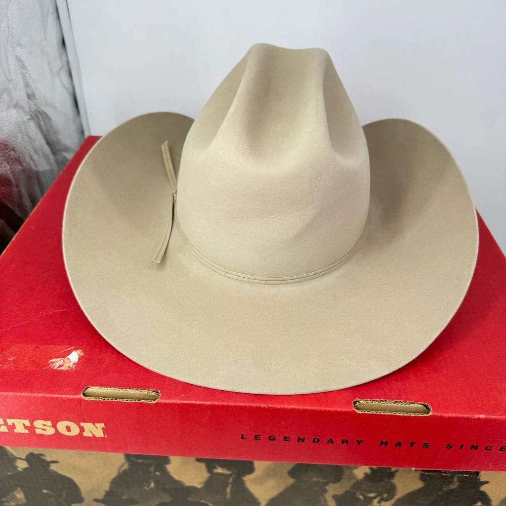 Vintage Stetson Cowboy Hat Men 7 1/2 Ranch Tan 5X Felt Cattleman Box Rare Rodeo